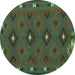 Round Southwestern Turquoise Country Rug, con1235turq