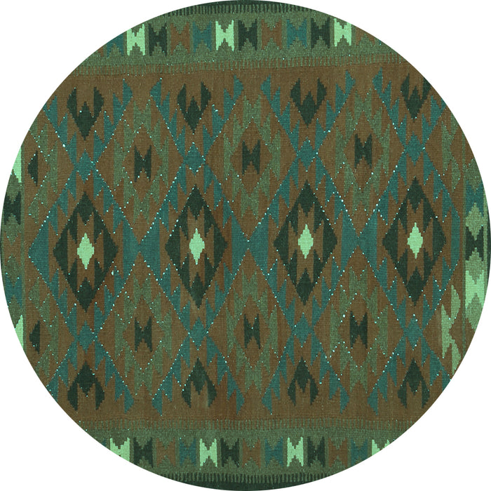 Round Machine Washable Southwestern Turquoise Country Area Rugs, wshcon1235turq