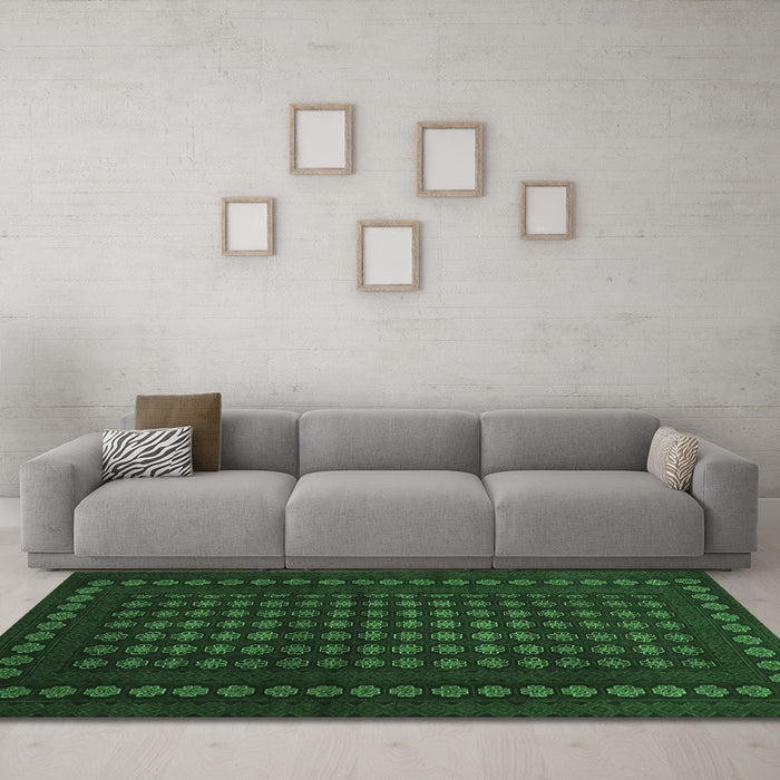Machine Washable Abstract Emerald Green Contemporary Area Rugs in a Living Room,, wshcon1236emgrn