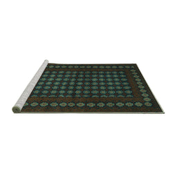 Sideview of Machine Washable Abstract Turquoise Contemporary Area Rugs, wshcon1236turq