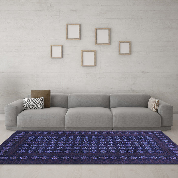 Machine Washable Abstract Blue Contemporary Rug in a Living Room, wshcon1236blu