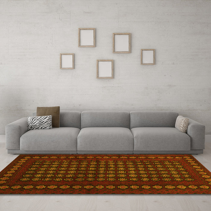 Machine Washable Abstract Yellow Contemporary Rug in a Living Room, wshcon1236yw