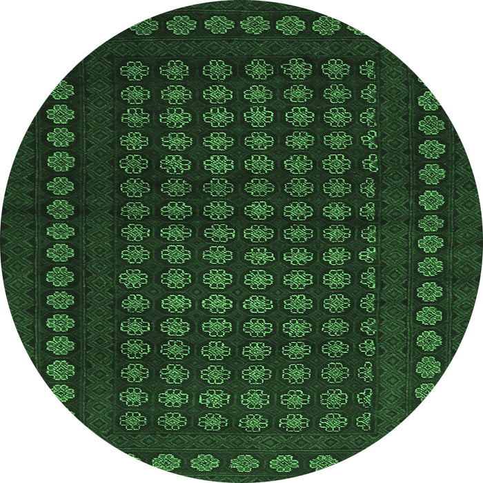 Round Machine Washable Abstract Emerald Green Contemporary Area Rugs, wshcon1236emgrn