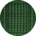 Round Machine Washable Abstract Emerald Green Contemporary Area Rugs, wshcon1236emgrn