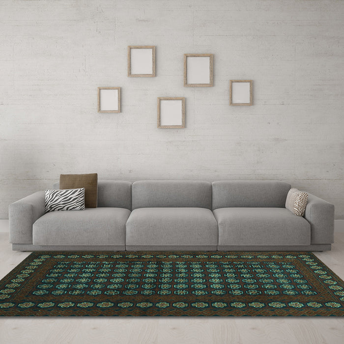 Machine Washable Abstract Turquoise Contemporary Area Rugs in a Living Room,, wshcon1236turq