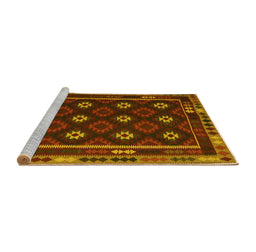 Sideview of Machine Washable Oriental Yellow Traditional Rug, wshcon1237yw