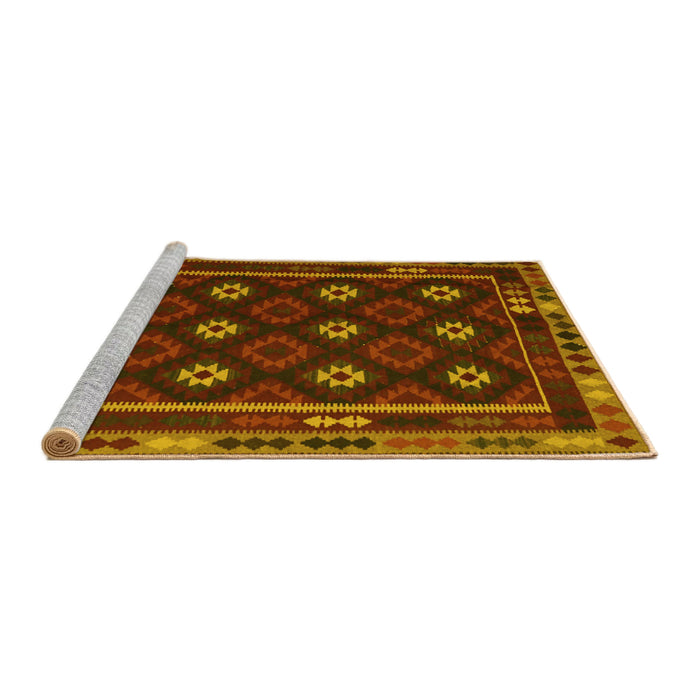 Sideview of Machine Washable Oriental Yellow Traditional Rug, wshcon1237yw