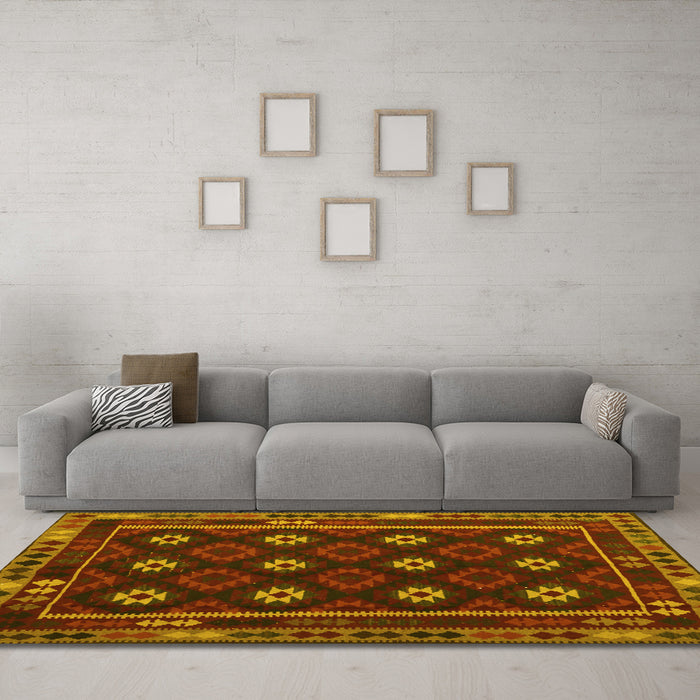 Machine Washable Oriental Yellow Traditional Rug in a Living Room, wshcon1237yw