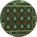 Round Machine Washable Oriental Turquoise Traditional Area Rugs, wshcon1237turq