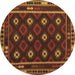 Round Machine Washable Oriental Brown Traditional Rug, wshcon1237brn