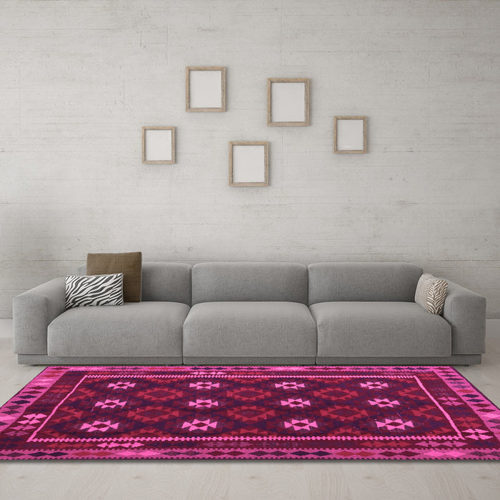 Machine Washable Oriental Pink Traditional Rug in a Living Room, wshcon1237pnk