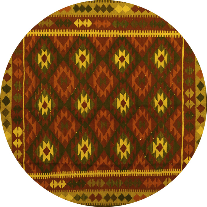 Round Machine Washable Oriental Yellow Traditional Rug, wshcon1237yw