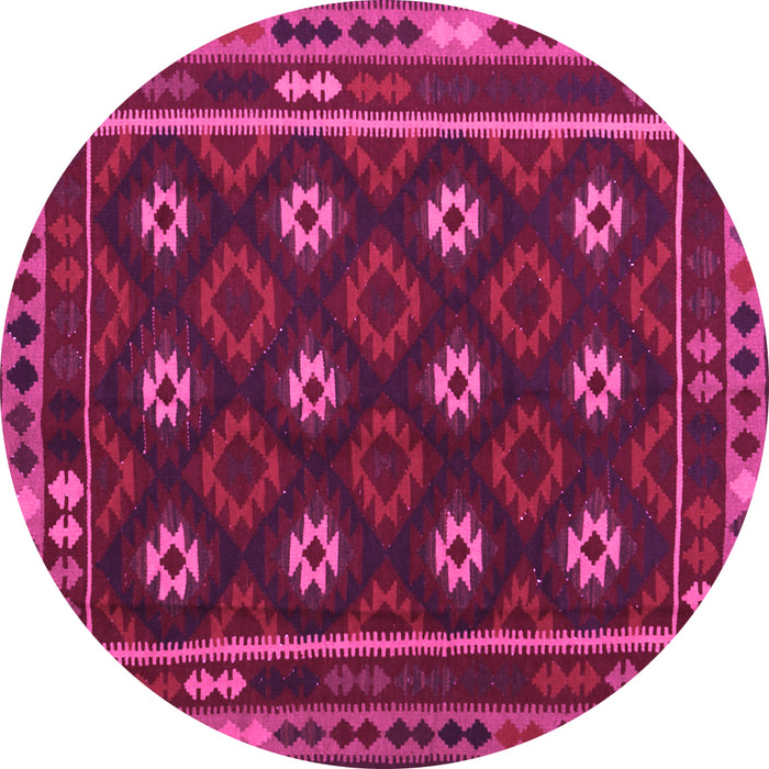 Round Machine Washable Oriental Pink Traditional Rug, wshcon1237pnk