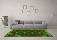 Machine Washable Oriental Green Traditional Rug, wshcon1237grn