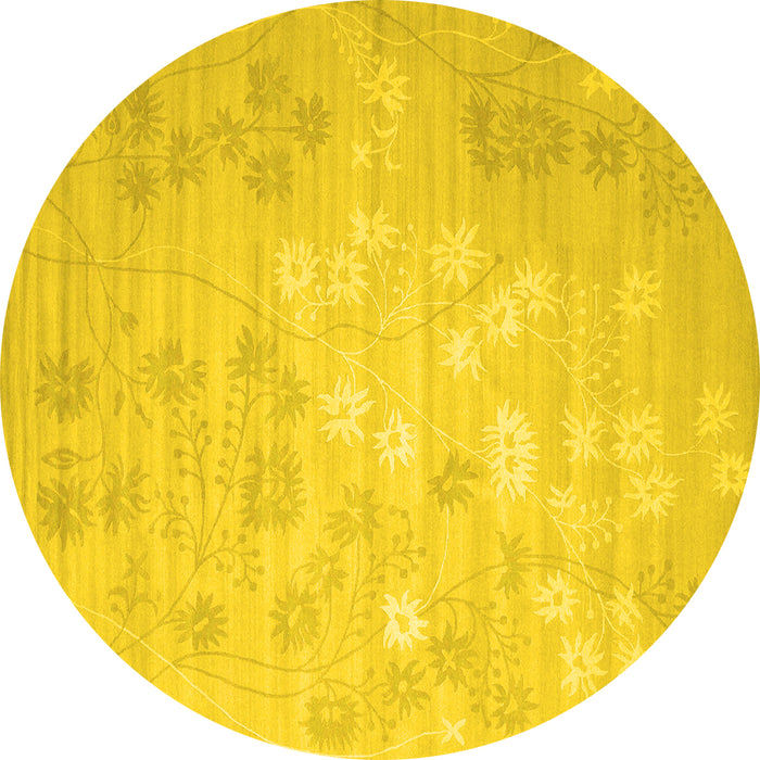 Round Machine Washable Abstract Yellow Contemporary Rug, wshcon1238yw