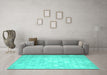 Machine Washable Abstract Turquoise Contemporary Area Rugs in a Living Room,, wshcon1238turq