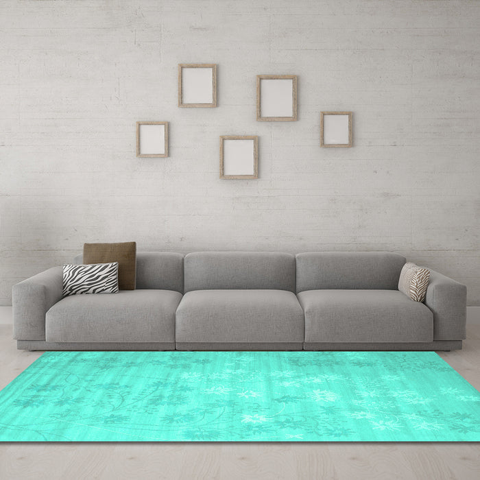 Machine Washable Abstract Turquoise Contemporary Area Rugs in a Living Room,, wshcon1238turq