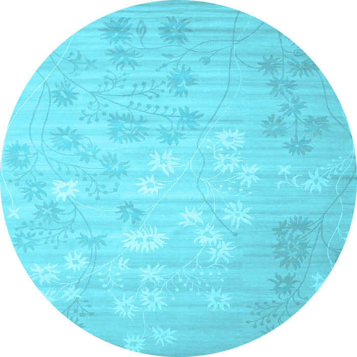 Round Abstract Light Blue Contemporary Rug, con1238lblu