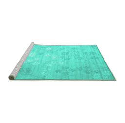 Sideview of Machine Washable Abstract Turquoise Contemporary Area Rugs, wshcon1238turq