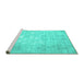 Sideview of Machine Washable Abstract Turquoise Contemporary Area Rugs, wshcon1238turq