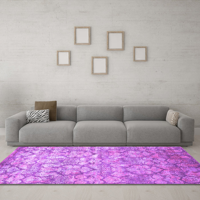 Machine Washable Abstract Purple Contemporary Area Rugs in a Living Room, wshcon1239pur