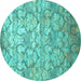 Round Machine Washable Abstract Turquoise Contemporary Area Rugs, wshcon1239turq