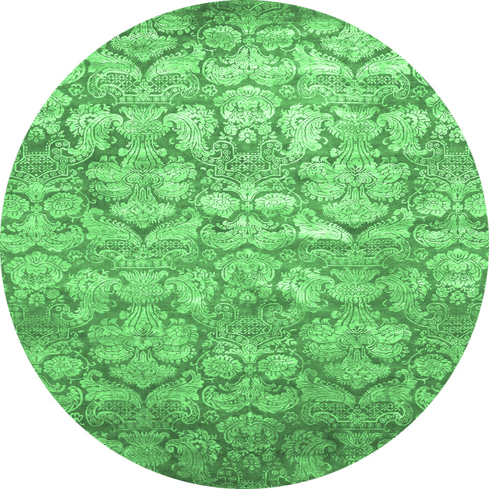 Round Machine Washable Abstract Emerald Green Contemporary Area Rugs, wshcon1239emgrn