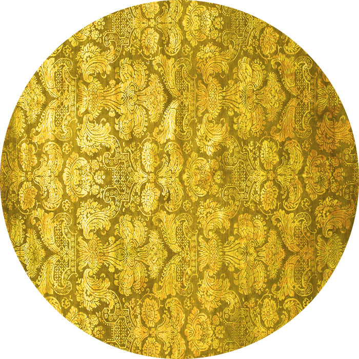 Round Machine Washable Abstract Yellow Contemporary Rug, wshcon1239yw