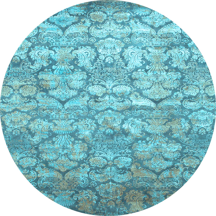 Round Abstract Light Blue Contemporary Rug, con1239lblu