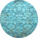 Round Abstract Light Blue Contemporary Rug, con1239lblu