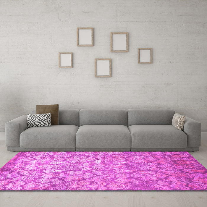 Machine Washable Abstract Pink Contemporary Rug in a Living Room, wshcon1239pnk