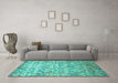 Machine Washable Abstract Turquoise Contemporary Area Rugs in a Living Room,, wshcon1239turq