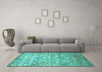 Machine Washable Abstract Turquoise Contemporary Rug, wshcon1239turq