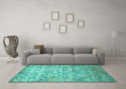 Machine Washable Abstract Turquoise Contemporary Area Rugs in a Living Room,, wshcon1239turq