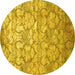 Round Abstract Yellow Contemporary Rug, con1239yw