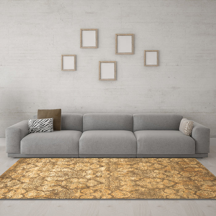Machine Washable Abstract Brown Contemporary Rug in a Living Room,, wshcon1239brn