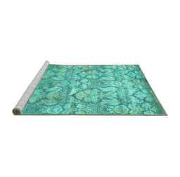 Sideview of Machine Washable Abstract Turquoise Contemporary Area Rugs, wshcon1239turq