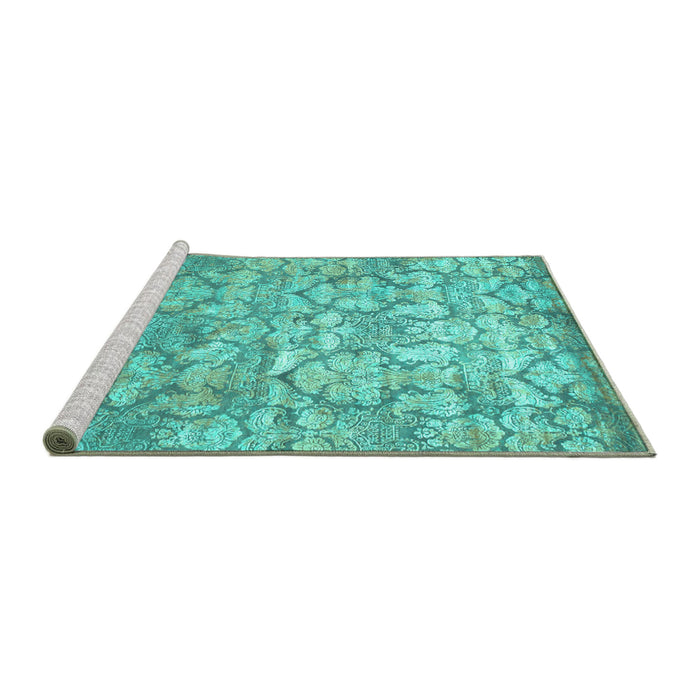 Sideview of Machine Washable Abstract Turquoise Contemporary Area Rugs, wshcon1239turq