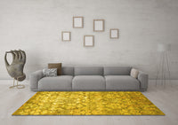 Machine Washable Abstract Yellow Contemporary Rug, wshcon1239yw