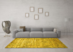 Machine Washable Abstract Yellow Contemporary Rug in a Living Room, wshcon1239yw