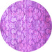 Round Machine Washable Abstract Purple Contemporary Area Rugs, wshcon1239pur