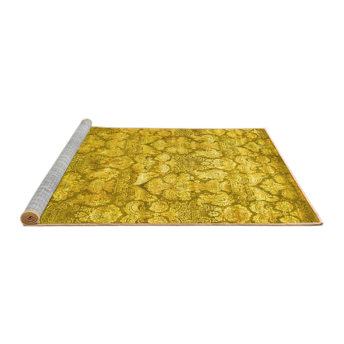 Sideview of Machine Washable Abstract Yellow Contemporary Rug, wshcon1239yw