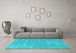 Machine Washable Abstract Turquoise Contemporary Area Rugs in a Living Room,, wshcon123turq
