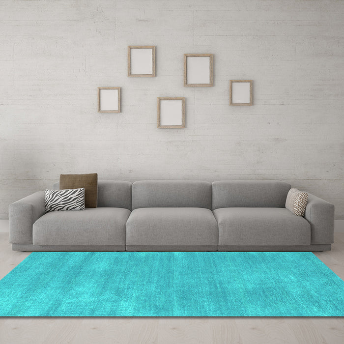 Machine Washable Abstract Turquoise Contemporary Area Rugs in a Living Room,, wshcon123turq
