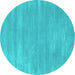 Round Machine Washable Abstract Turquoise Contemporary Area Rugs, wshcon123turq