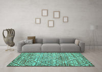 Machine Washable Abstract Turquoise Contemporary Rug, wshcon1240turq