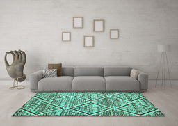 Machine Washable Abstract Turquoise Contemporary Area Rugs in a Living Room,, wshcon1240turq