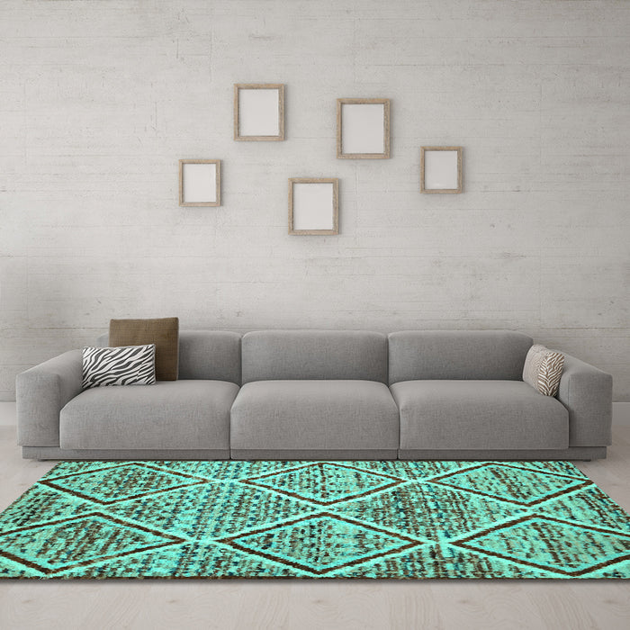 Machine Washable Abstract Turquoise Contemporary Area Rugs in a Living Room,, wshcon1240turq