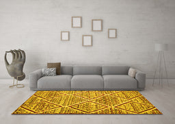 Machine Washable Abstract Yellow Contemporary Rug in a Living Room, wshcon1240yw