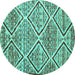 Round Machine Washable Abstract Turquoise Contemporary Area Rugs, wshcon1240turq